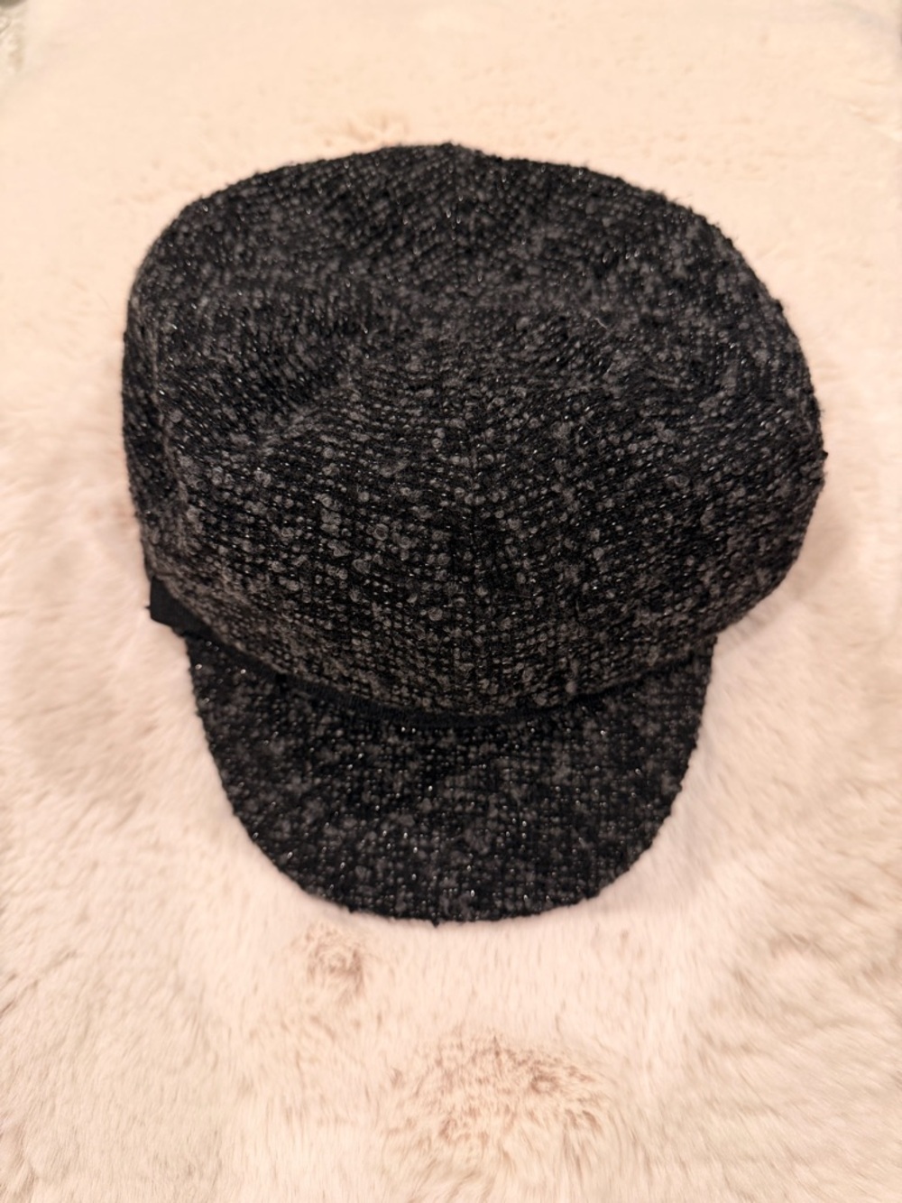 Black Textured Tweed Baker Boy Cap